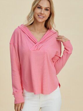 Double Take Full Size High-Low Dropped Shoulder Long Sleeve Hoodie